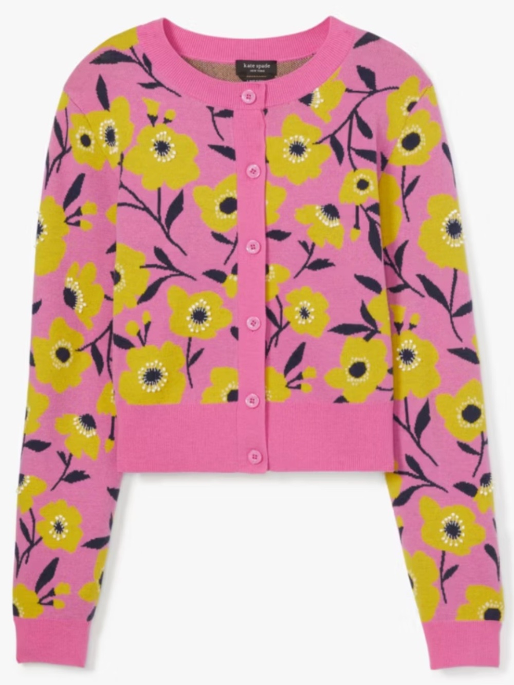 KATE SPADE NEW YORK Sunshine Floral Wool-Blend Crop Cardigan -- XXS